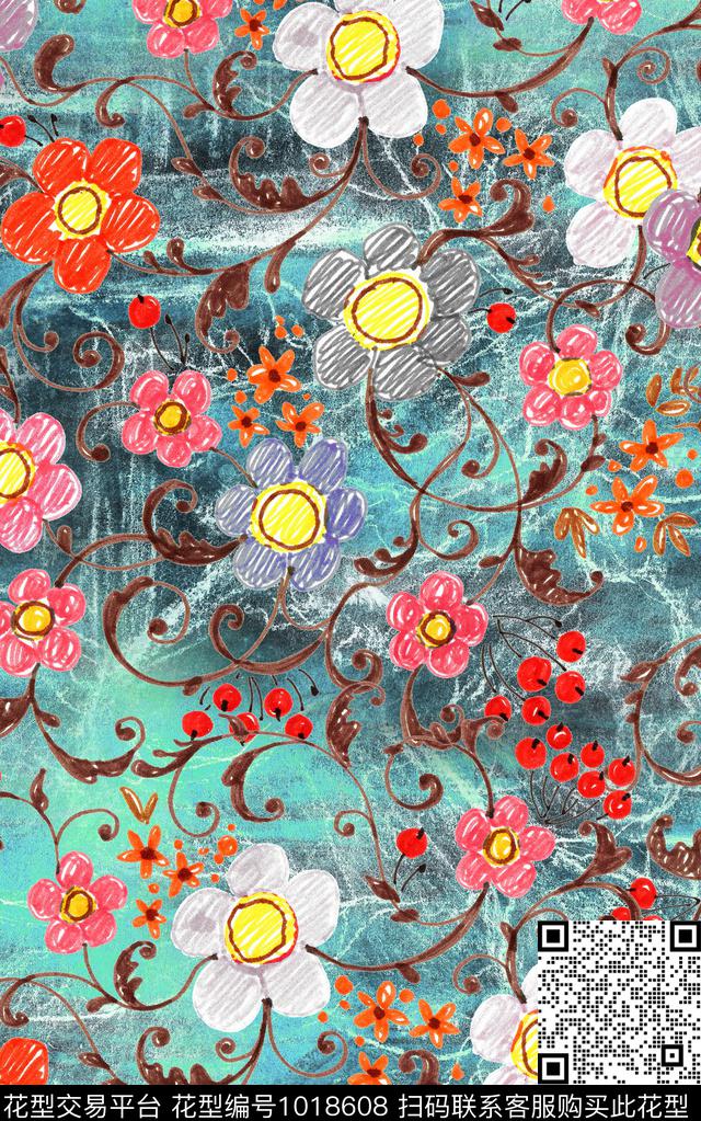 小碎花肌理水彩花卉数码印花华亿平台下载（图片编号: 1018608） - 瓦栏（Walan）