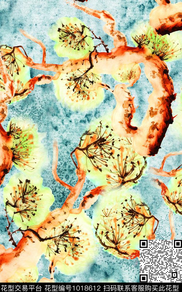 肌理花卉笔触数码印花华亿平台下载（图片编号: 1018612） - 瓦栏（Walan）