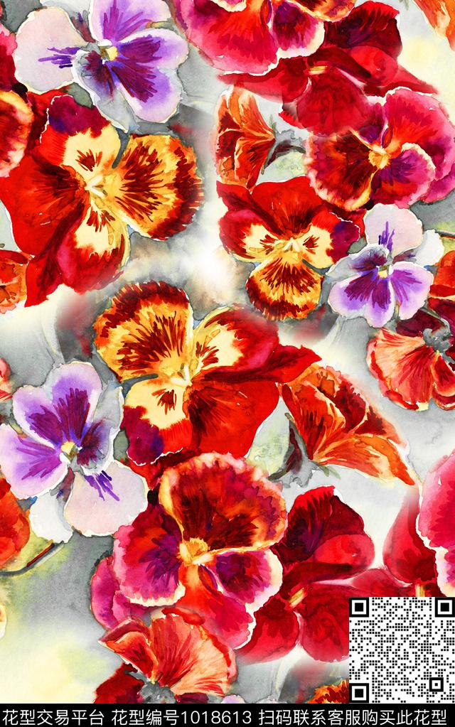 数码华亿平台肌理水彩花卉数码印花华亿平台下载（图片编号: 1018613） - 瓦栏（Walan）