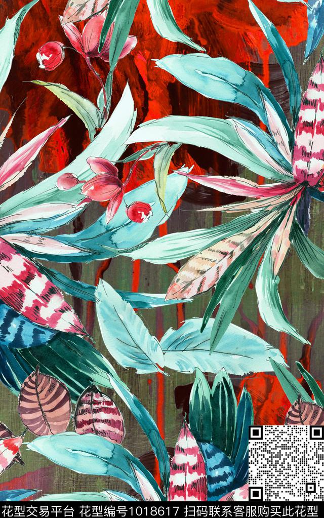 肌理水彩花卉手绘花卉数码印花华亿平台下载（图片编号: 1018617） - 瓦栏（Walan）