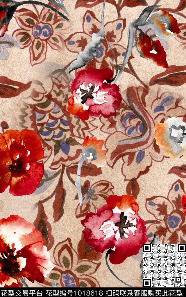 民族风线条复古数码印花华亿平台下载（图片编号: 1018618） - 瓦栏（Walan）