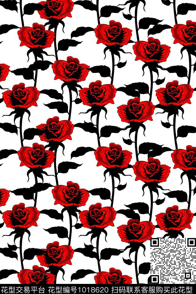 花卉玫瑰花时尚简约传统印花华亿平台下载（图片编号: 1018620） - 瓦栏（Walan）