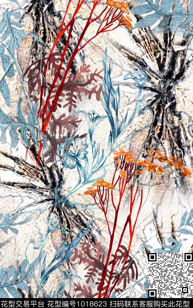 肌理植物数码印花华亿平台下载（图片编号: 1018623） - 瓦栏（Walan）