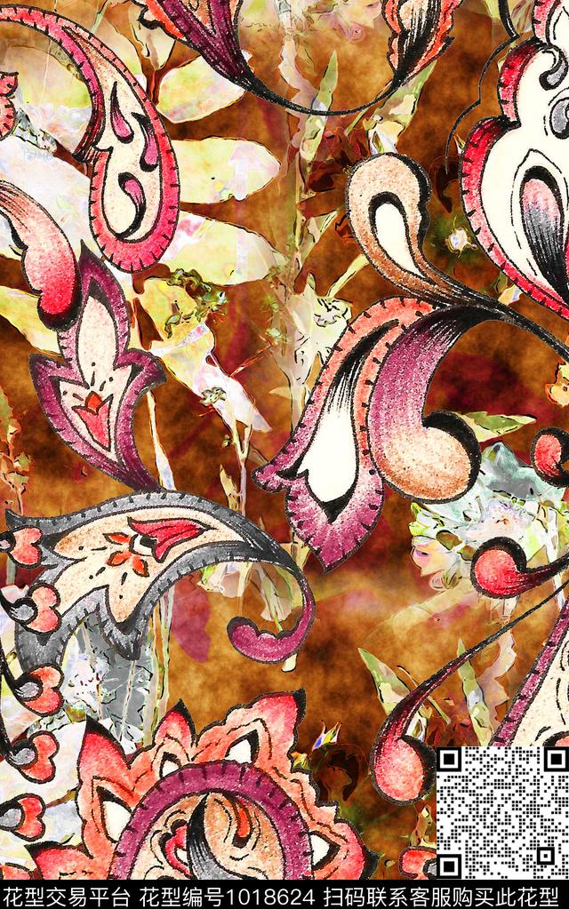 民族风线条复古数码印花华亿平台下载（图片编号: 1018624） - 瓦栏（Walan）