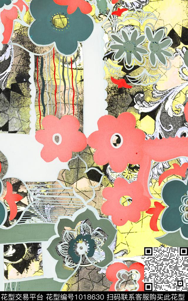 民族风线条复古数码印花华亿平台下载（图片编号: 1018630） - 瓦栏（Walan）