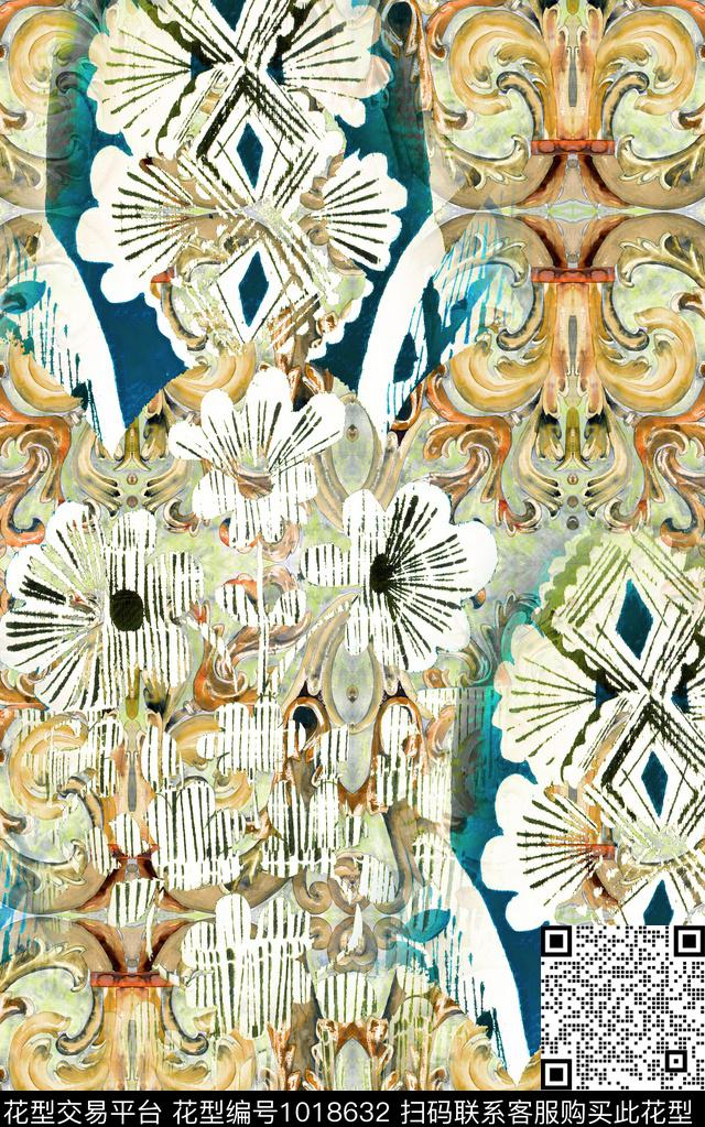 民族风线条复古数码印花华亿平台下载（图片编号: 1018632） - 瓦栏（Walan）