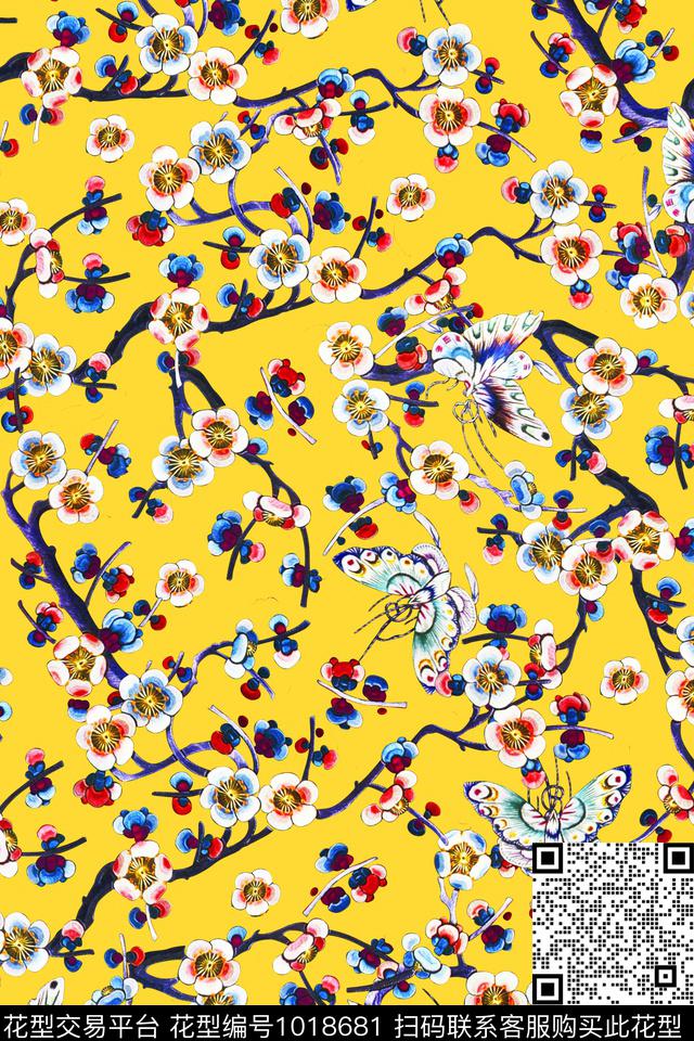 中国风小碎花绣花华亿平台数码印花华亿平台下载（图片编号: 1018681） - 瓦栏（Walan）
