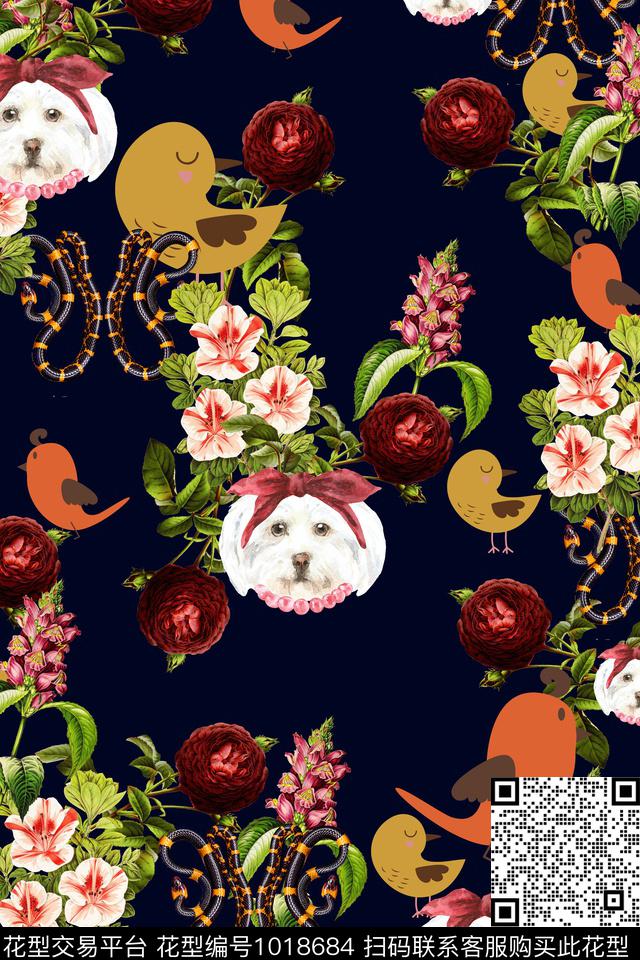 动物花卉蛇玫瑰花数码印花华亿平台下载（图片编号: 1018684） - 瓦栏（Walan）