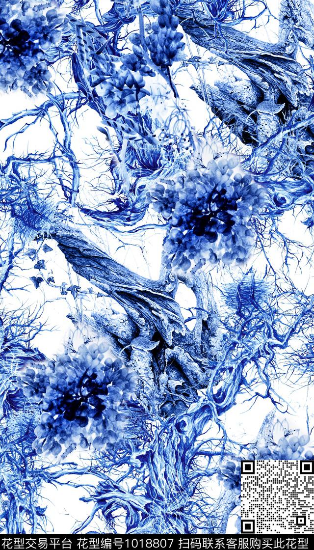 抽象青花瓷数码印花华亿平台下载（图片编号: 1018807） - 瓦栏（Walan）
