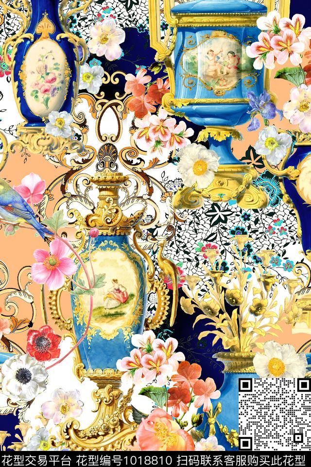 花瓶欧洲网布蕾丝数码印花华亿平台下载（图片编号: 1018810） - 瓦栏（Walan）