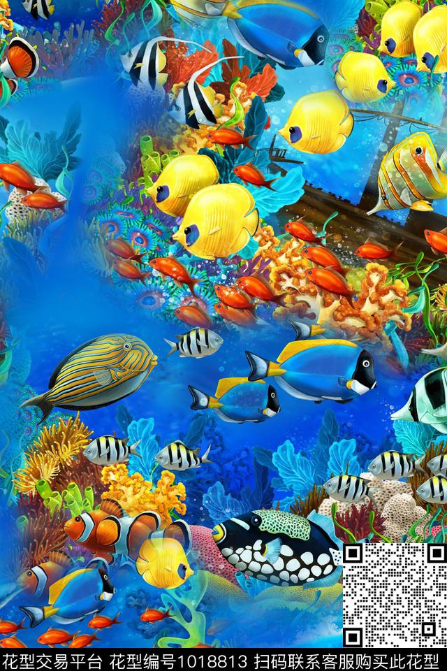 珊瑚鱼海洋数码印花华亿平台下载（图片编号: 1018813） - 瓦栏（Walan）