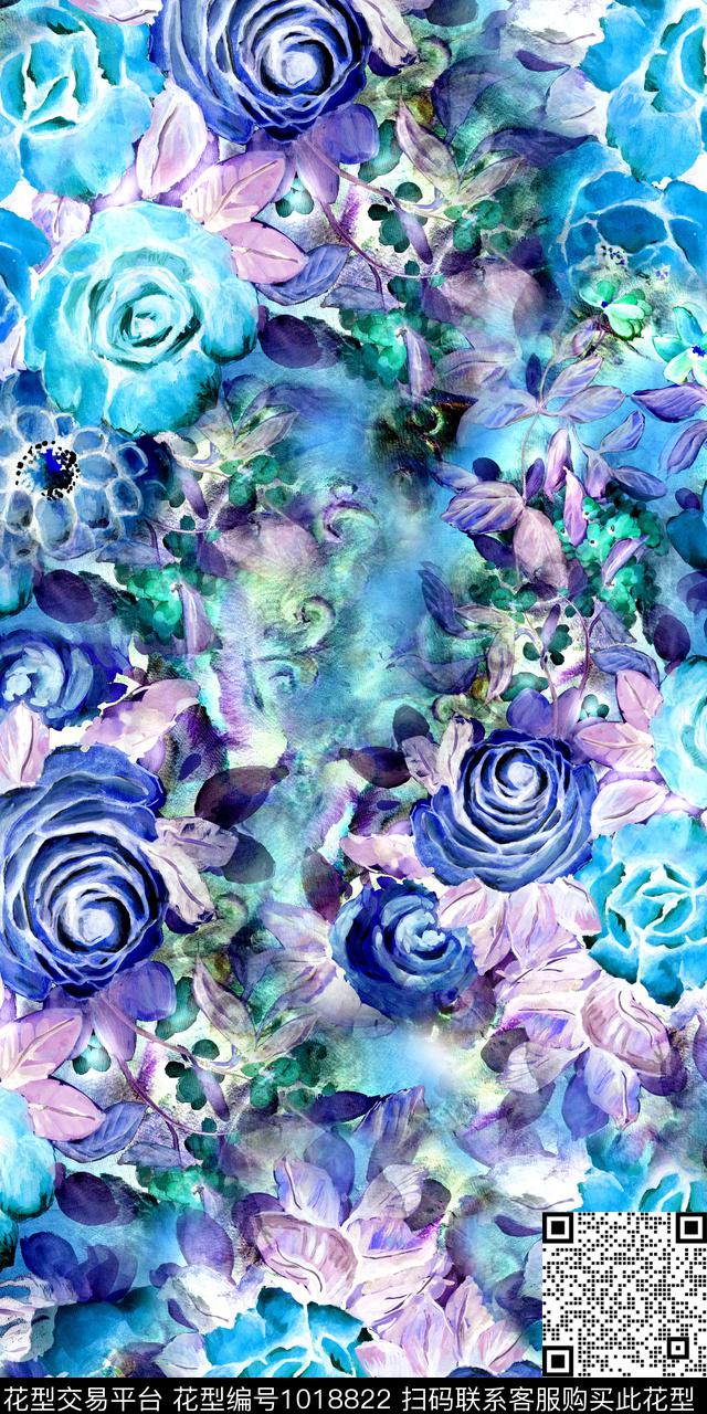 抽象花卉手绘花卉满版散花数码印花华亿平台下载（图片编号: 1018822） - 瓦栏（Walan）