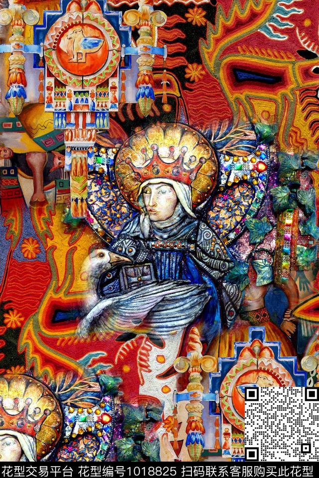 抽象人物混合拼接数码印花华亿平台下载（图片编号: 1018825） - 瓦栏（Walan）