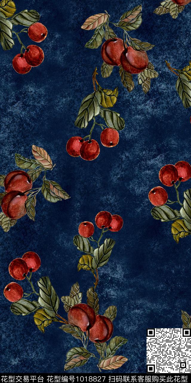 小碎花复古手绘樱桃数码印花华亿平台下载（图片编号: 1018827） - 瓦栏（Walan）
