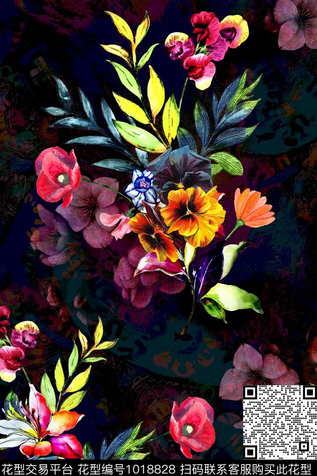 水彩花卉年轻女性手绘花卉数码印花华亿平台下载（图片编号: 1018828） - 瓦栏（Walan）