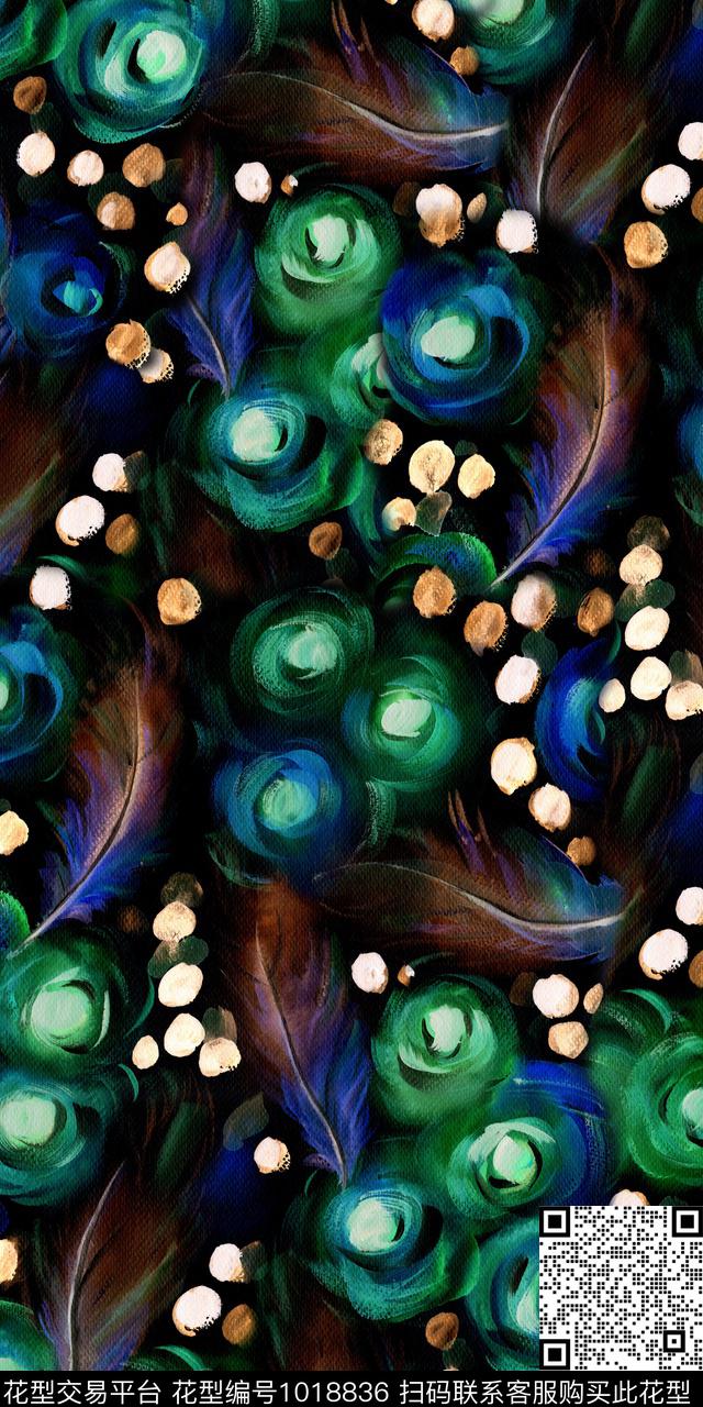 抽象花卉手绘花卉炫彩羽毛数码印花华亿平台下载（图片编号: 1018836） - 瓦栏（Walan）