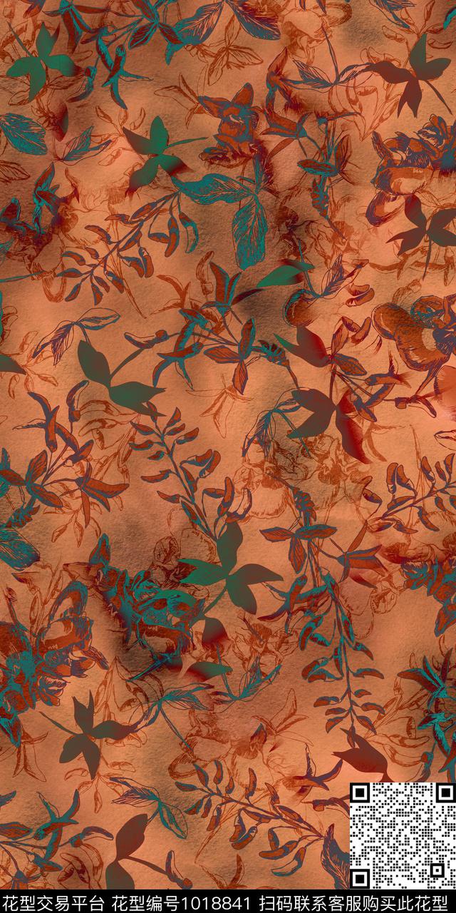 抽象花卉小碎花复古数码印花华亿平台下载（图片编号: 1018841） - 瓦栏（Walan）