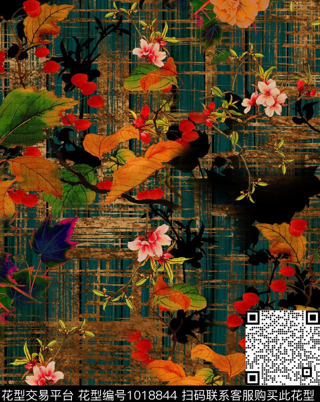 花卉香云纱樱桃数码印花华亿平台下载（图片编号: 1018844） - 瓦栏（Walan）