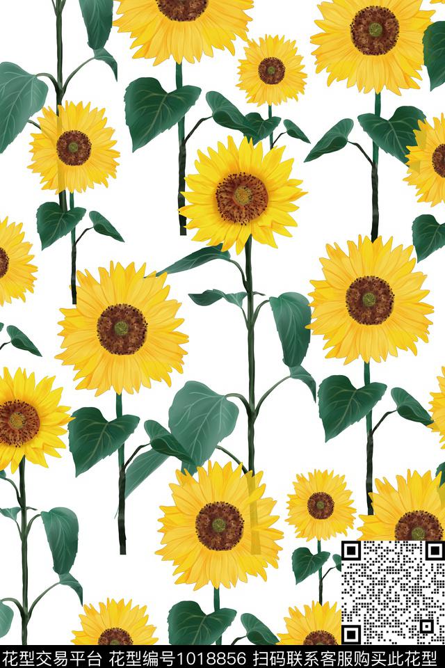 大花向日葵卡通数码印花华亿平台下载（图片编号: 1018856） - 瓦栏（Walan）