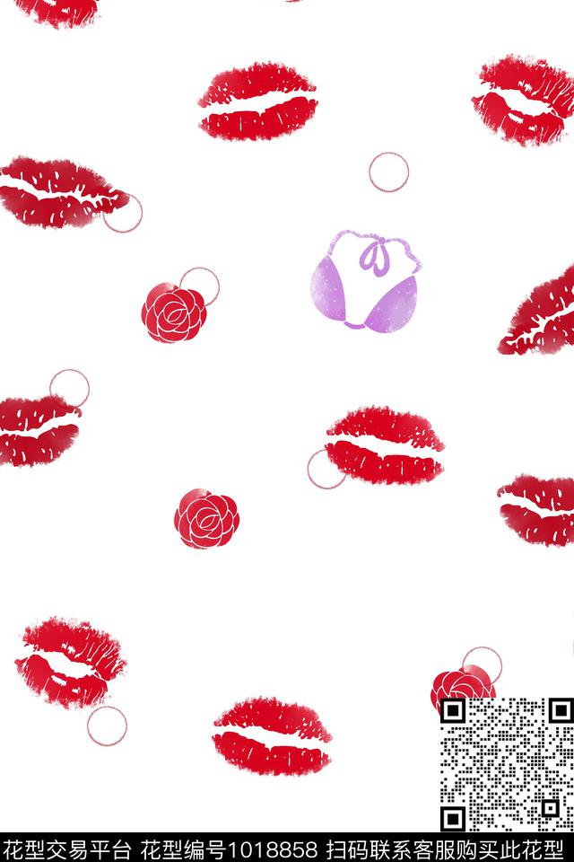 口红卡通嘴唇数码印花华亿平台下载（图片编号: 1018858） - 瓦栏（Walan）