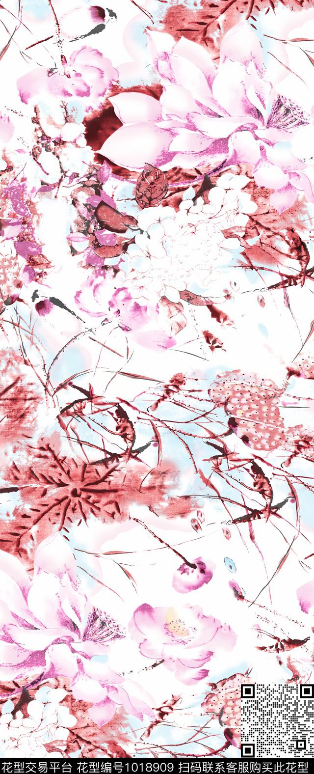 数码华亿平台抽象花卉创意数码印花华亿平台下载（图片编号: 1018909） - 瓦栏（Walan）