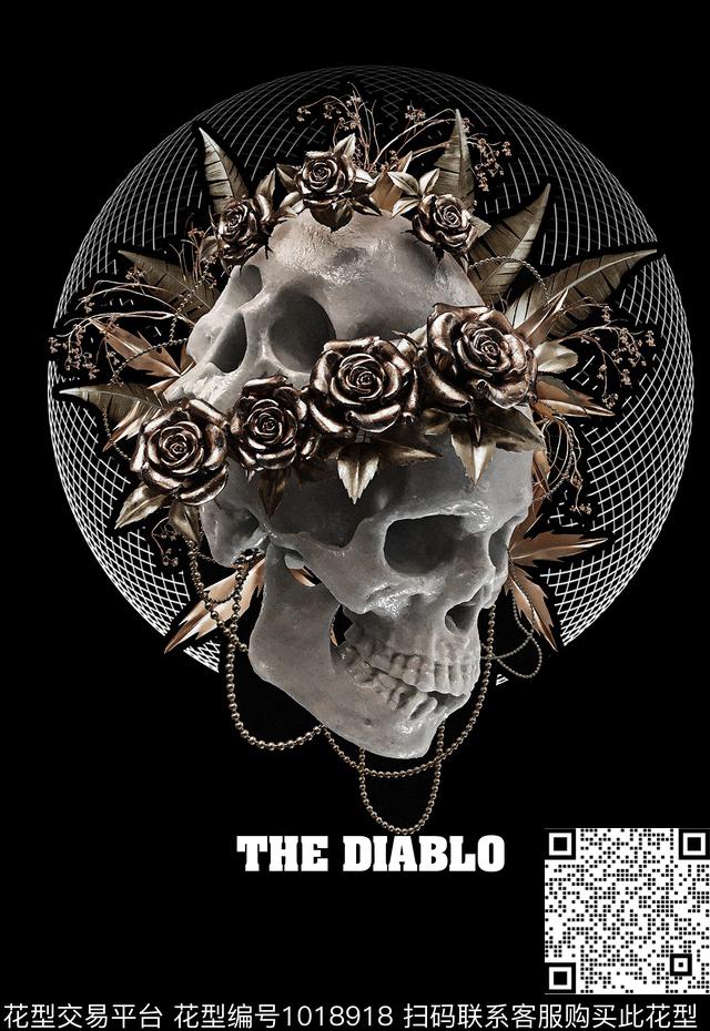 定位男装印花金属骷髅头胸花印花数码印花华亿平台下载（图片编号: 1018918） - 瓦栏（Walan）