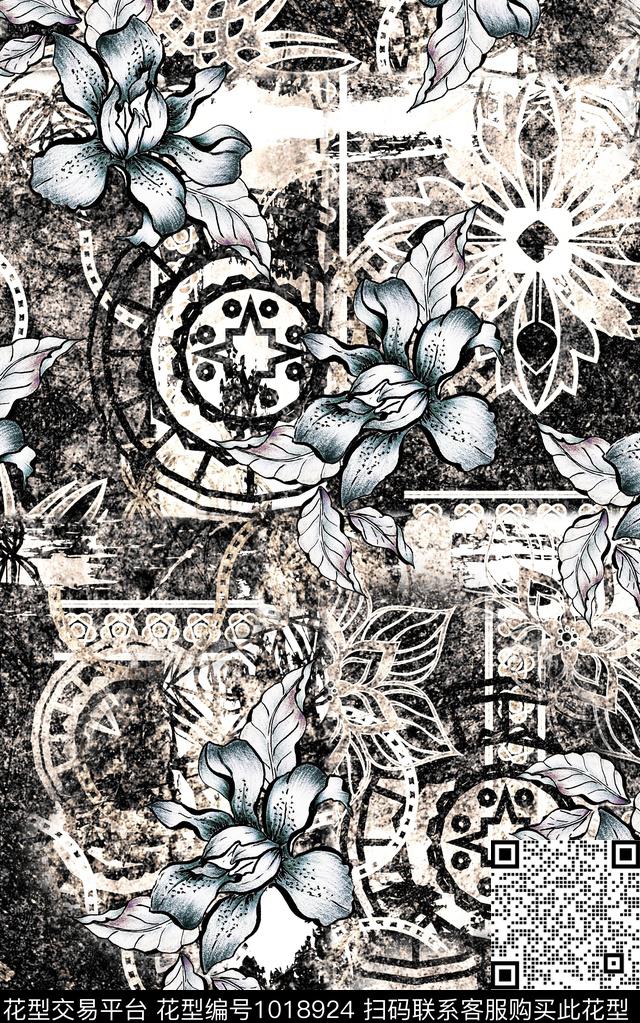 数码华亿平台抽象复古数码印花华亿平台下载（图片编号: 1018924） - 瓦栏（Walan）