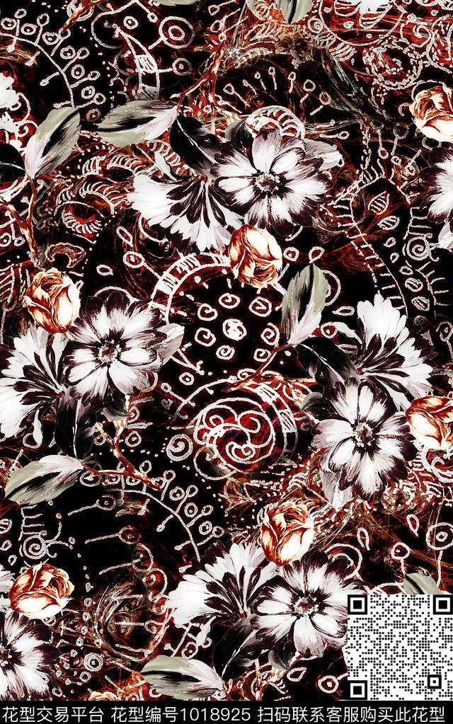 数码华亿平台抽象复古数码印花华亿平台下载（图片编号: 1018925） - 瓦栏（Walan）