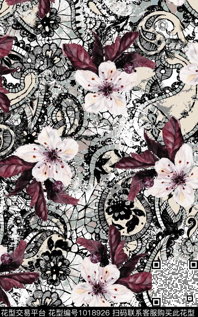 数码华亿平台抽象复古数码印花华亿平台下载（图片编号: 1018926） - 瓦栏（Walan）