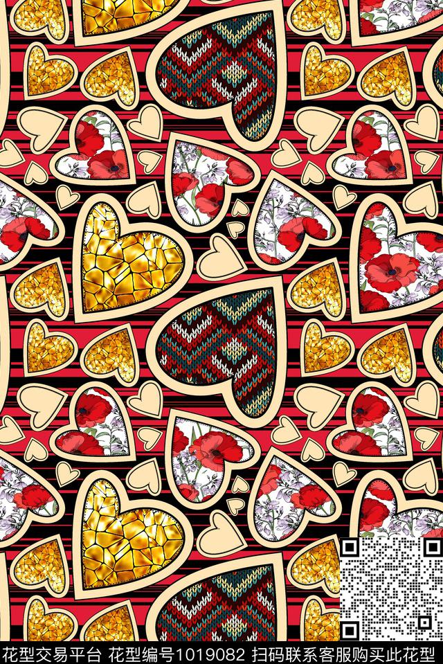 爱心女装几何花卉数码印花华亿平台下载（图片编号: 1019082） - 瓦栏（Walan）