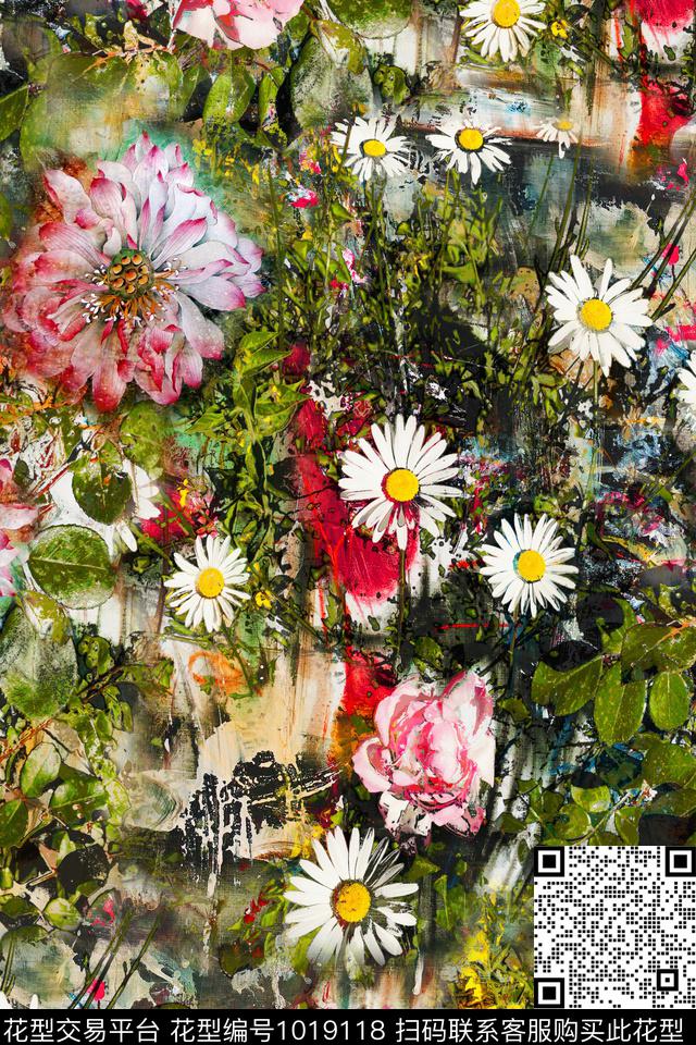肌理花卉水彩花卉数码印花华亿平台下载（图片编号: 1019118） - 瓦栏（Walan）