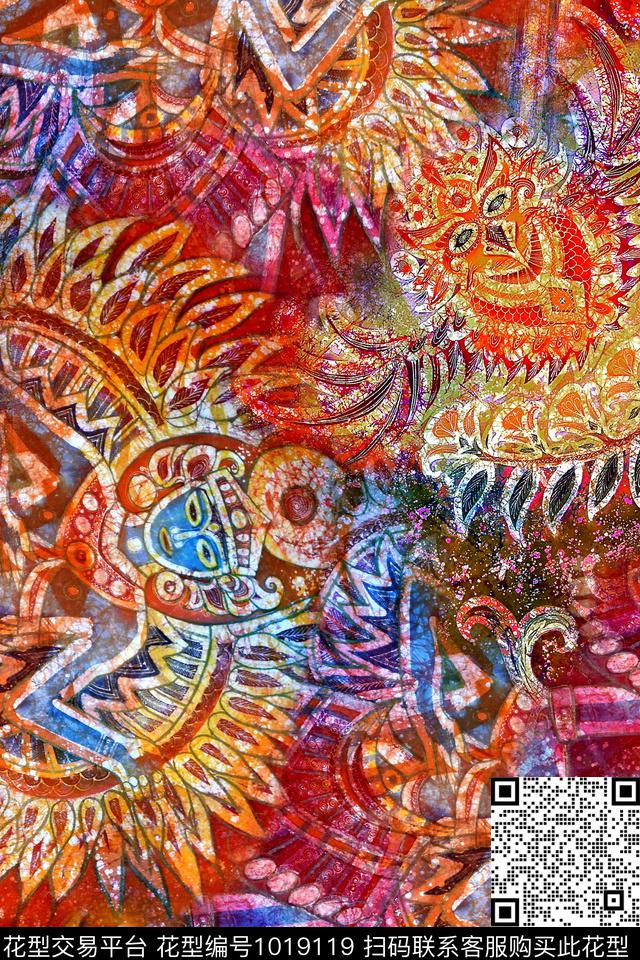 肌理抽象扎染华亿平台数码印花华亿平台下载（图片编号: 1019119） - 瓦栏（Walan）