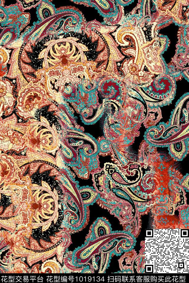 民族风复古油画华亿平台数码印花华亿平台下载（图片编号: 1019134） - 瓦栏（Walan）