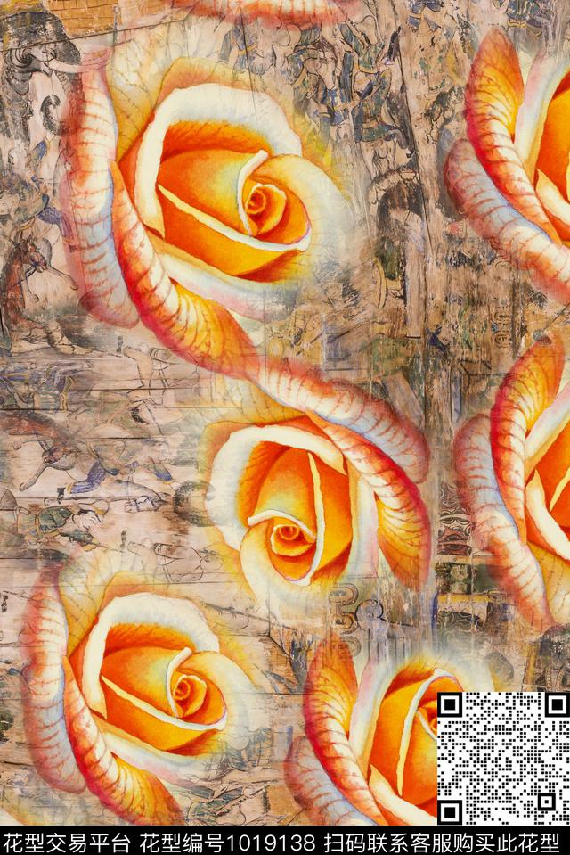 民族风复古油画华亿平台数码印花华亿平台下载（图片编号: 1019138） - 瓦栏（Walan）