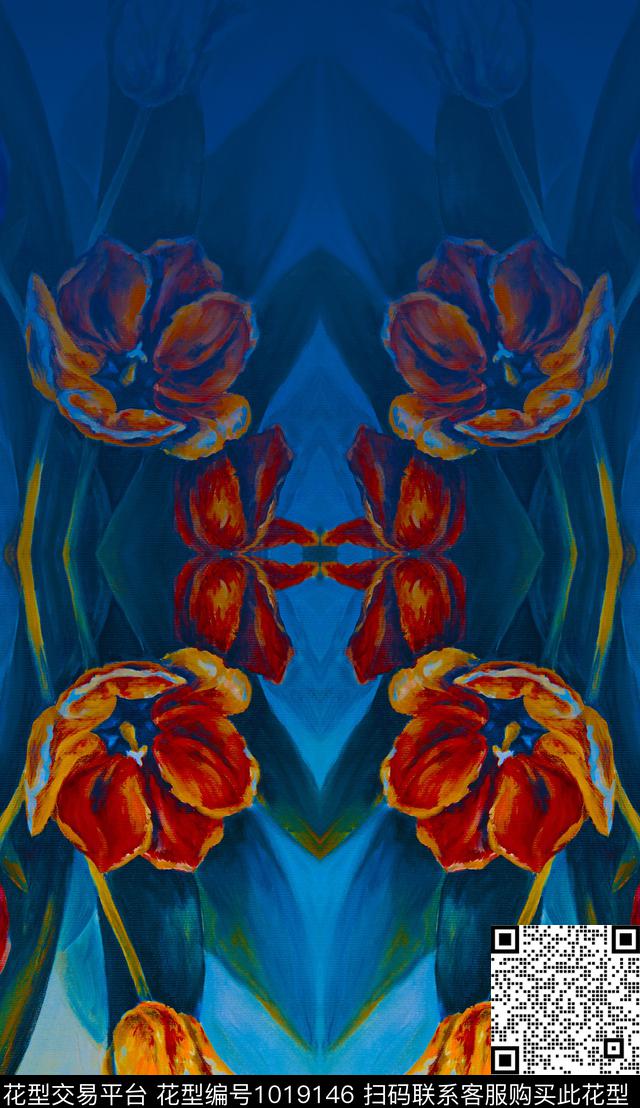 花卉渐变罂粟花数码印花华亿平台下载（图片编号: 1019146） - 瓦栏（Walan）