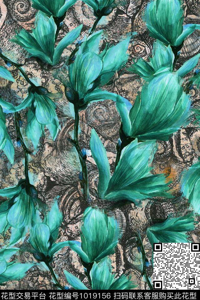 植物花卉复古数码印花华亿平台下载（图片编号: 1019156） - 瓦栏（Walan）