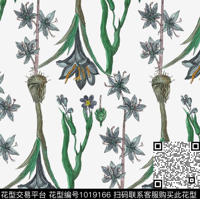 花卉清爽底花卉外贸数码印花华亿平台下载（图片编号: 1019166） - 瓦栏（Walan）