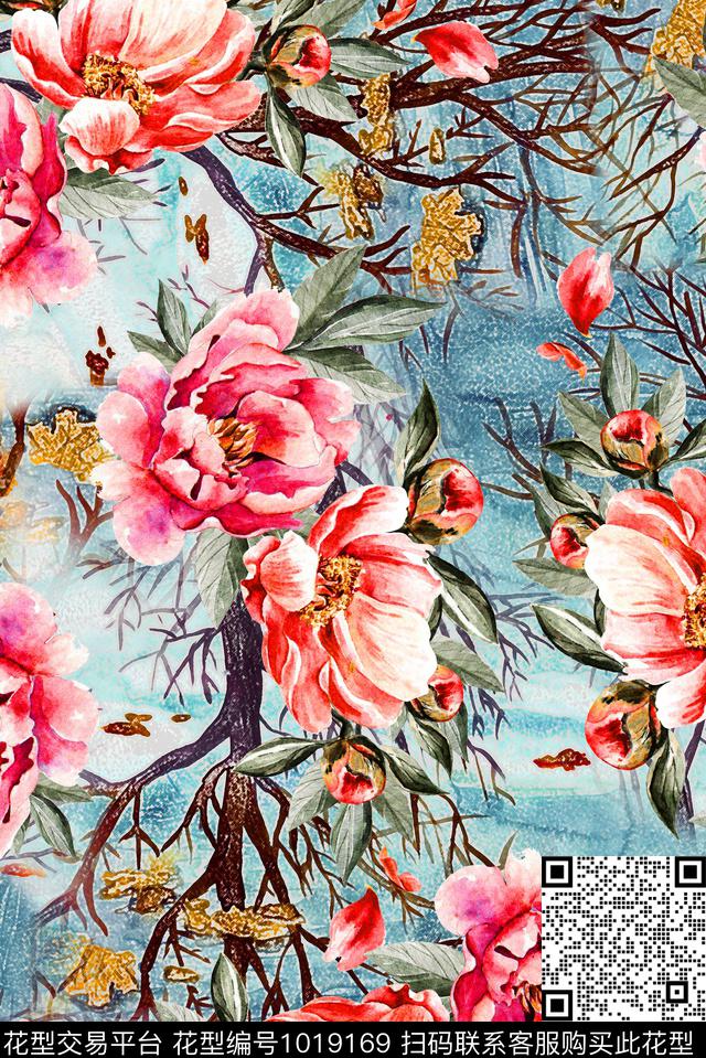花卉外贸中东数码印花华亿平台下载（图片编号: 1019169） - 瓦栏（Walan）