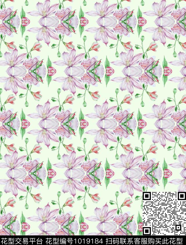 花卉清爽底花卉外贸数码印花华亿平台下载（图片编号: 1019184） - 瓦栏（Walan）