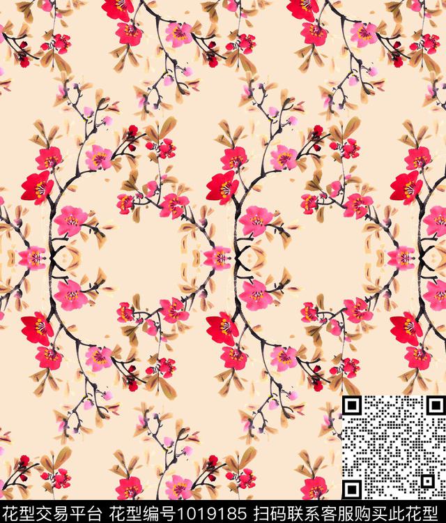 花卉清爽底花卉外贸数码印花华亿平台下载（图片编号: 1019185） - 瓦栏（Walan）