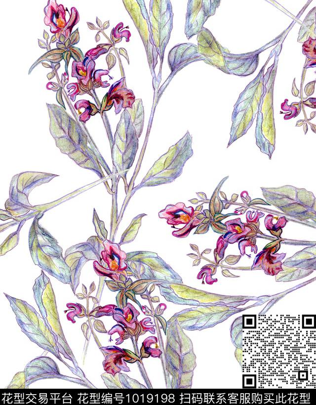 花卉中东清爽底花卉数码印花华亿平台下载（图片编号: 1019198） - 瓦栏（Walan）