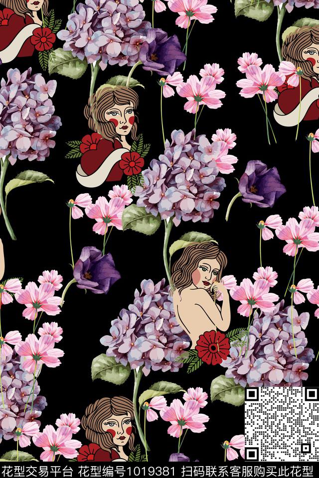 数码华亿平台绣球花人物数码印花华亿平台下载（图片编号: 1019381） - 瓦栏（Walan）