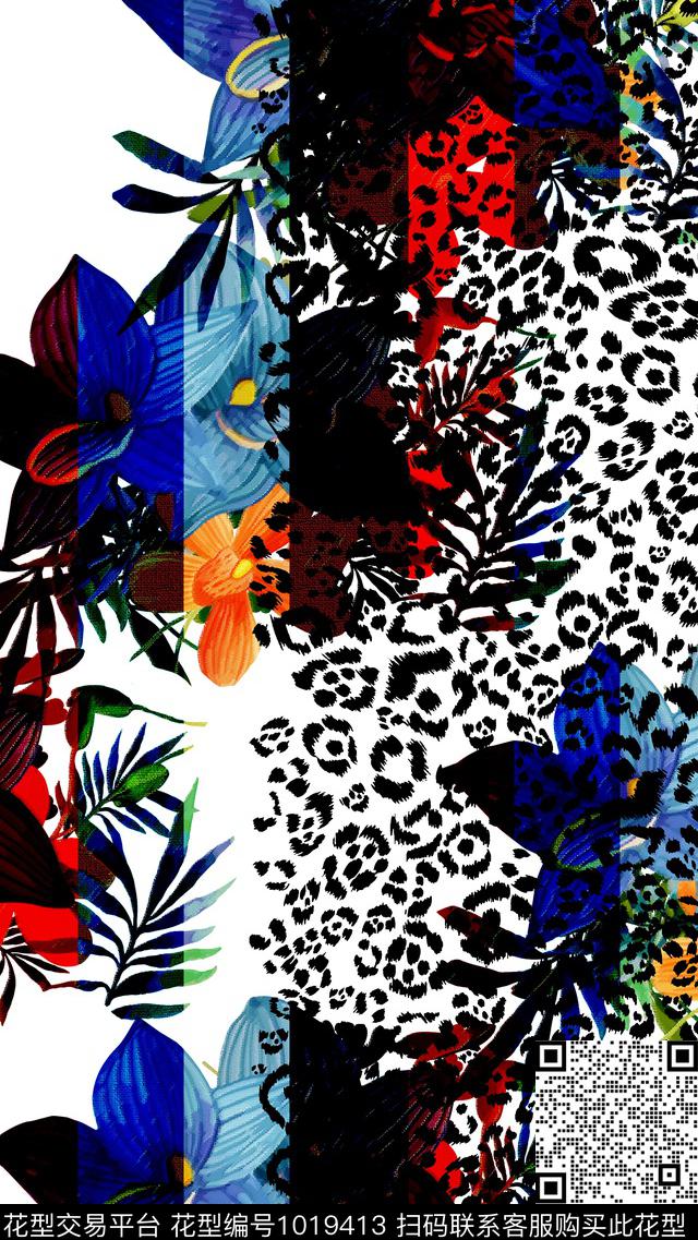 数码华亿平台豹纹花卉数码印花华亿平台下载（图片编号: 1019413） - 瓦栏（Walan）