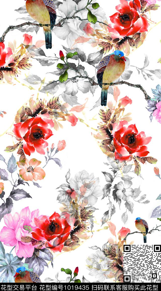 数码华亿平台女装手绘花卉数码印花华亿平台下载（图片编号: 1019435） - 瓦栏（Walan）
