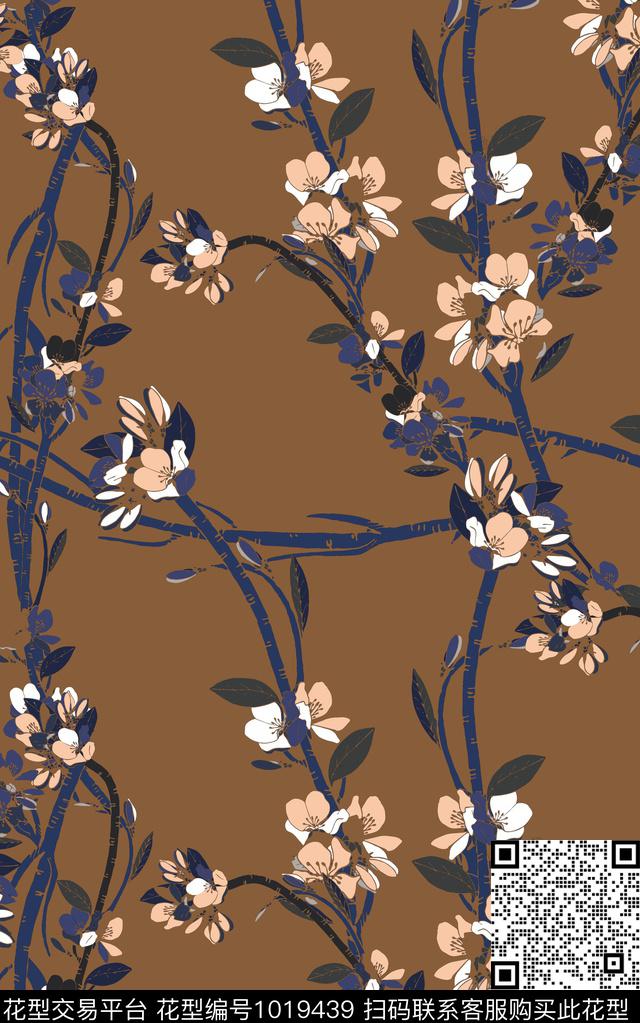 抽象花卉小碎花写意数码印花华亿平台下载（图片编号: 1019439） - 瓦栏（Walan）