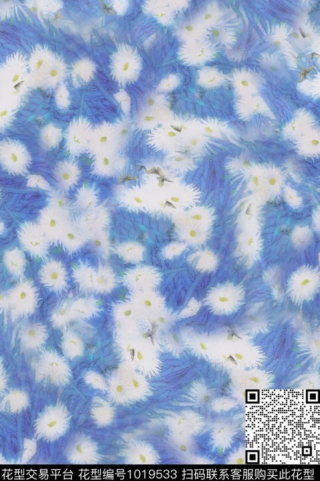 数码华亿平台素雅朦胧花卉数码印花华亿平台下载（图片编号: 1019533） - 瓦栏（Walan）