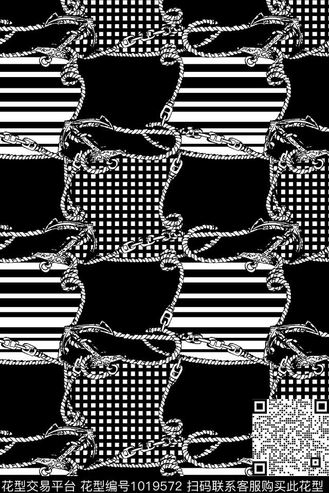 黑白华亿平台格子链条传统印花华亿平台下载（图片编号: 1019572） - 瓦栏（Walan）