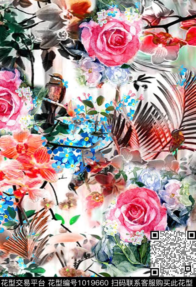 数码华亿平台花卉大牌风数码印花华亿平台下载（图片编号: 1019660） - 瓦栏（Walan）