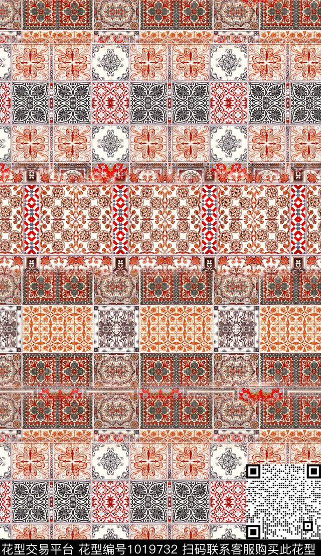 数码华亿平台民族风复古数码印花华亿平台下载（图片编号: 1019732） - 瓦栏（Walan）