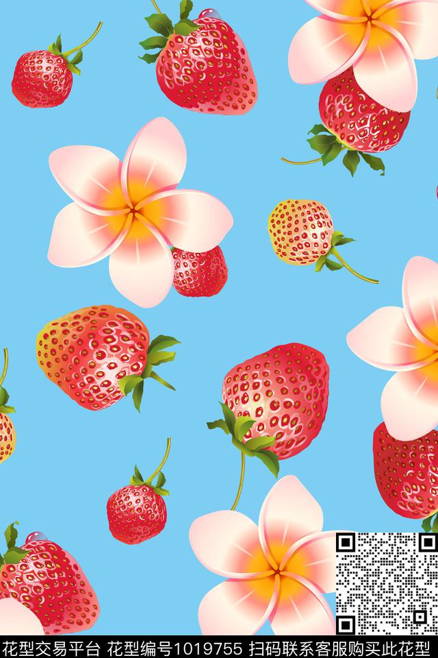 草莓趣味花卉数码印花华亿平台下载（图片编号: 1019755） - 瓦栏（Walan）